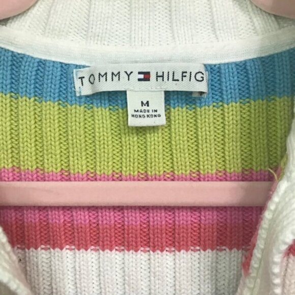 Vintage Tommy Hilfiger Ribbed Striped Sweater Medium Preppy Y2K Retro Pullo - Picture 8 of 10